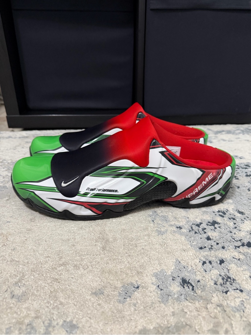 Supreme Drudi Performance Red Green Black Graphic Nike Clogposite